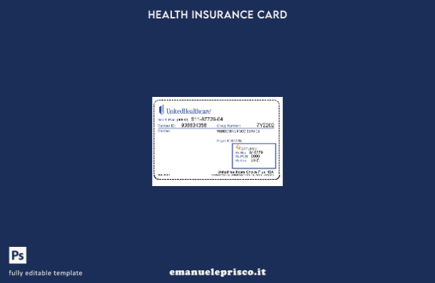 modello di tessera di assicurazione sanitaria USA UnitedHealthCare in stile ve 1